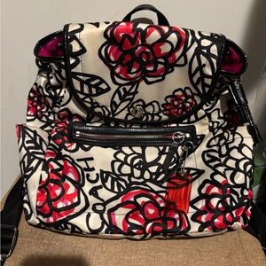 Coach Black and Red Floral Backpack